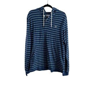 Southern Tide Men L Blue Striped Skipjack 2 Button Hooded Neck Pullover Shirt